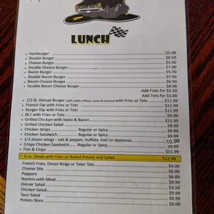 Lunch menu.