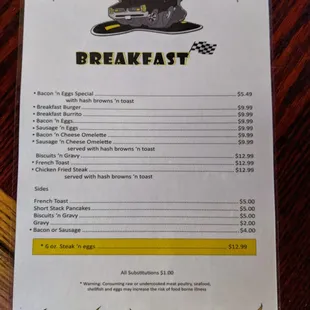 Breakfast menu.