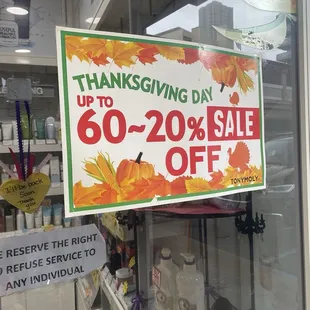 Sale on Thanksgiving day.