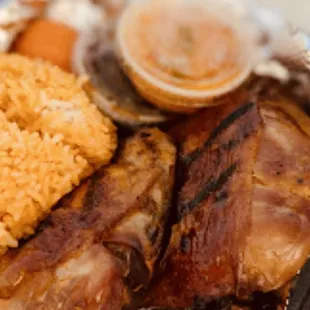 pork ribs, rice, and carrots