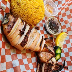 Grilled jumbo squid $19.95