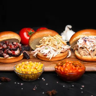 a variety of pulled pork sandwiches