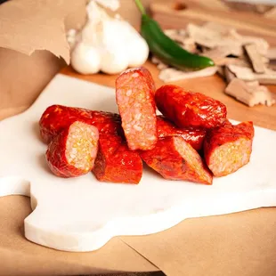 sausages on a cutting board