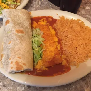 Green burrito and cheese enchilada