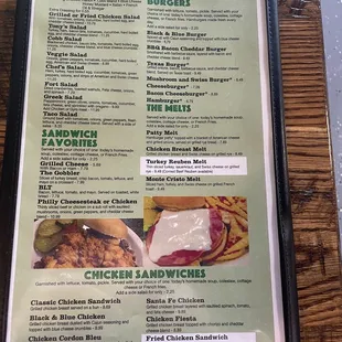 Menu salads and sandwiches