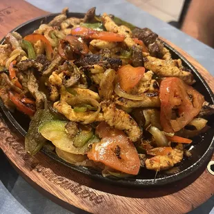 Chicken and steak fajitas