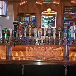 a row of beer taps