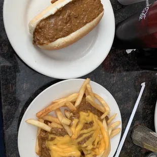 Coney dog and chili cheese fries