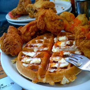 Hot Sauce, Syrup and Butter make Delicious  Love  Chicken  n Waffle