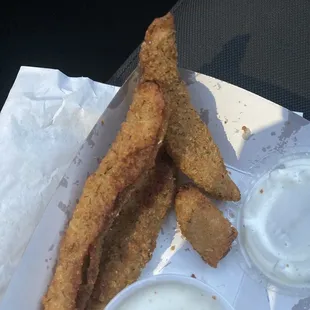 The fried pickles were small and over cooked