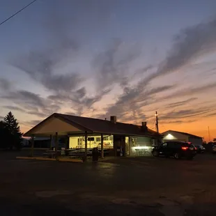 a restaurant at dusk