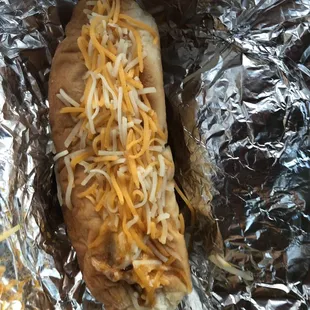 Coney dog with cheese and sauce