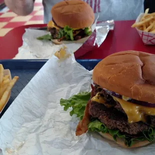 Good double cheese burger with bacon