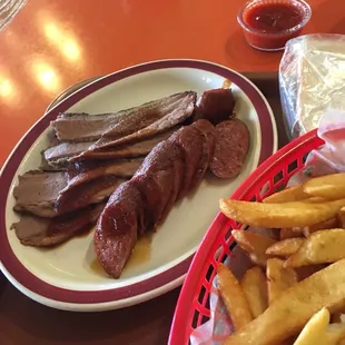 a plate of steak and french fries