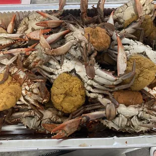 a tray full of crabs