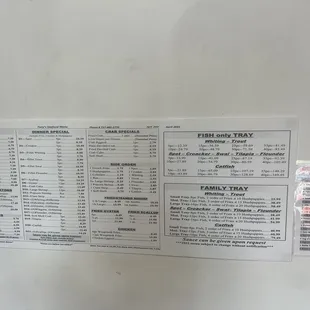 the menu of the restaurant