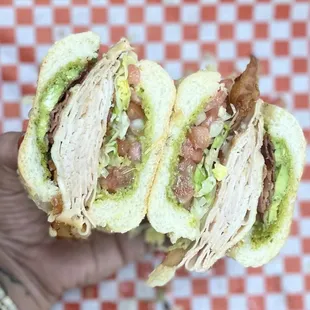Sliced Everroast Chicken , Bacon and avocado : made with the bread scooped out &amp; extra toasted