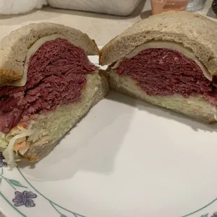 a deli sandwich cut in half