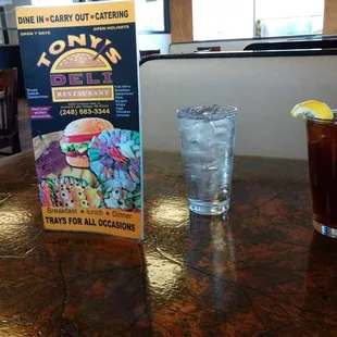 Menu and iced tea.