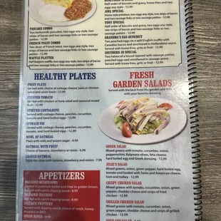 Menu - Breakfast Specials/Heathy options