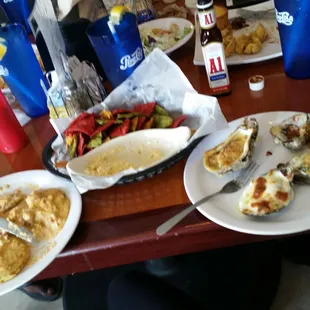 Fried green tomatoes, crab dip and oyster sampler. I wish I took the pic before eating. ALL DELICIOUS