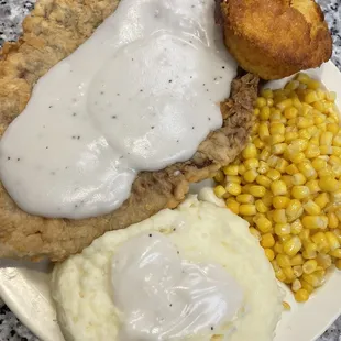 Chicken Fried Steak Mashed Potatoes Corn Cornbread