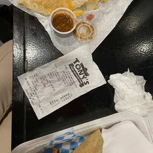 Receipt for fries, but we got quesadilla and were refused fries