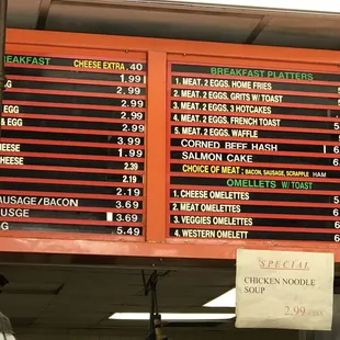 the menu for the restaurant