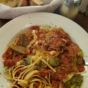 Combination plate - over linguine
