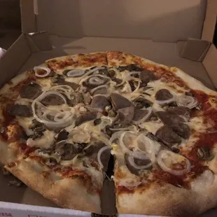 Sausage, mushroom and onion