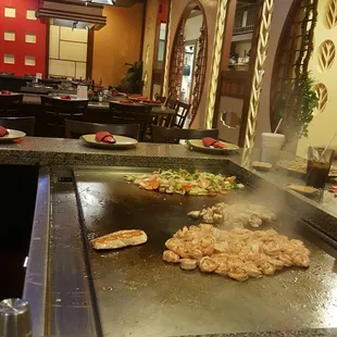 a grill with food on it