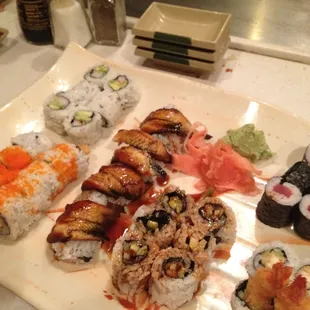 Rolls: tuna, shrimp tempura, eel, california, black dragon &amp; calamari