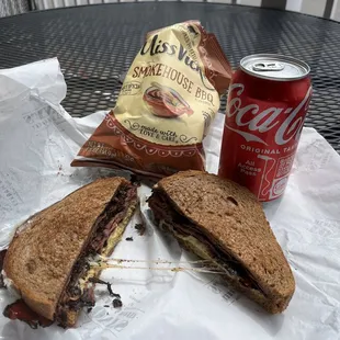 Pastrami, chips and a coke.