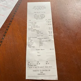 My Receipt for my order
