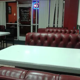 7 booths and a few small tables. Small place but nice atmosphere and service.