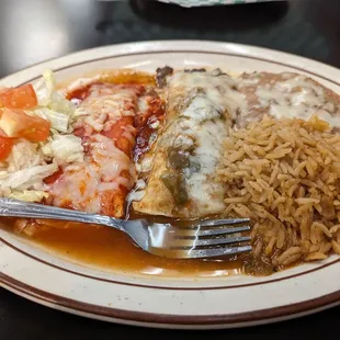 Combo plate smothered in green chile