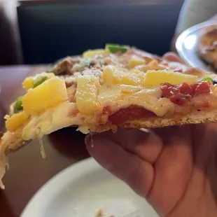 Not too thick or thin crust, with right amount of toppings.
