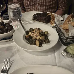 Brussel Sprouts, Roasted Mushrooms, Truffle Fries, Porterhouse steak