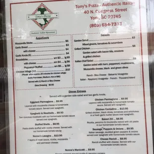 Updated menu updated 7/30/2020