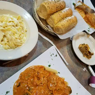 Alfredo pasta, AWESOME chicken Murphy, and in the back there... the Chicken Alla parma.