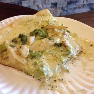 This is the Broccoli chicken pizza it's so good. I also had the Buffalo chicken pizza.