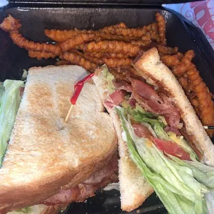 BLT and sweet potato fries. Yummy!!