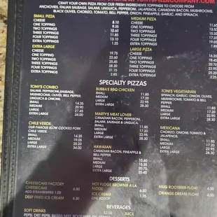 Updated menu as of 2021