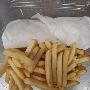 french fries in a plastic container