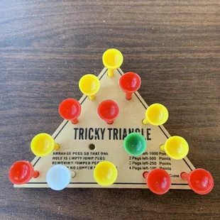 Tricky triangle game at each table.  Fun!