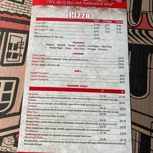 Pizza menu