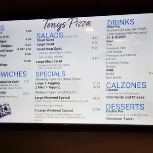 2/03/22 Tony's Pizza Menu Board