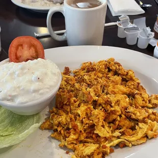 Chorizo &amp; eggs, substituting cottage cheese for potatoes