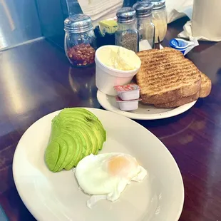 Poached eggs with toast &amp; side of avocado