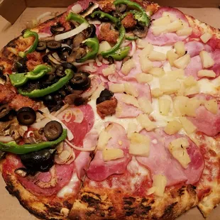 Medium pizza half combo half hawaiian